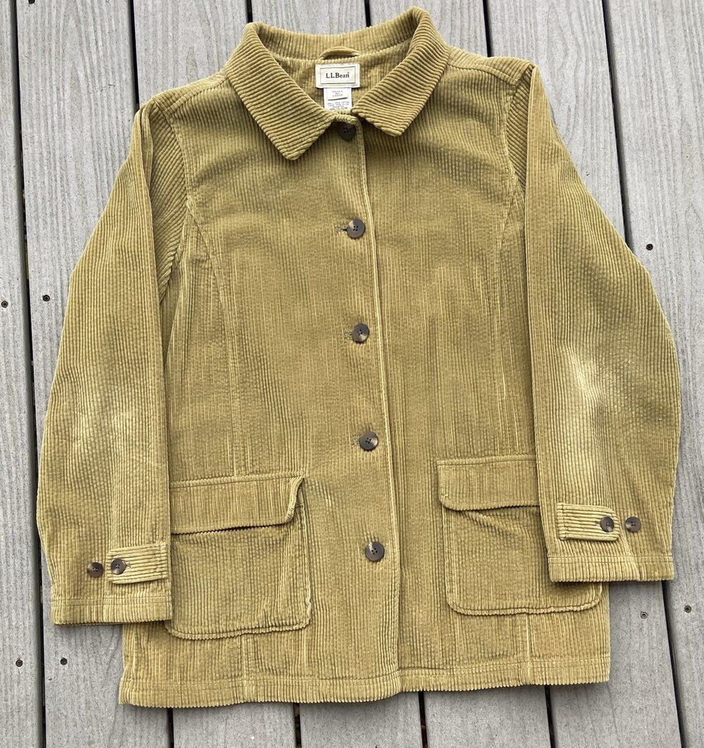 L.L. Bean Women’s Corduroy Barn Jacket Large Tan Quilted Lined Field Coat
